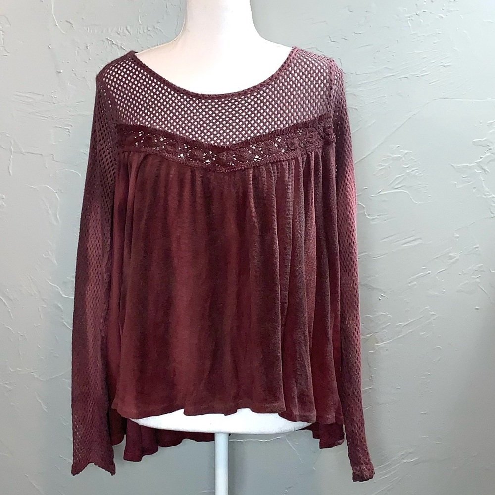 Altar’d State Mesh Top Tye Dye Burgundy Oversized Blouse  - Sold in Live Show - Picture 3 of 10